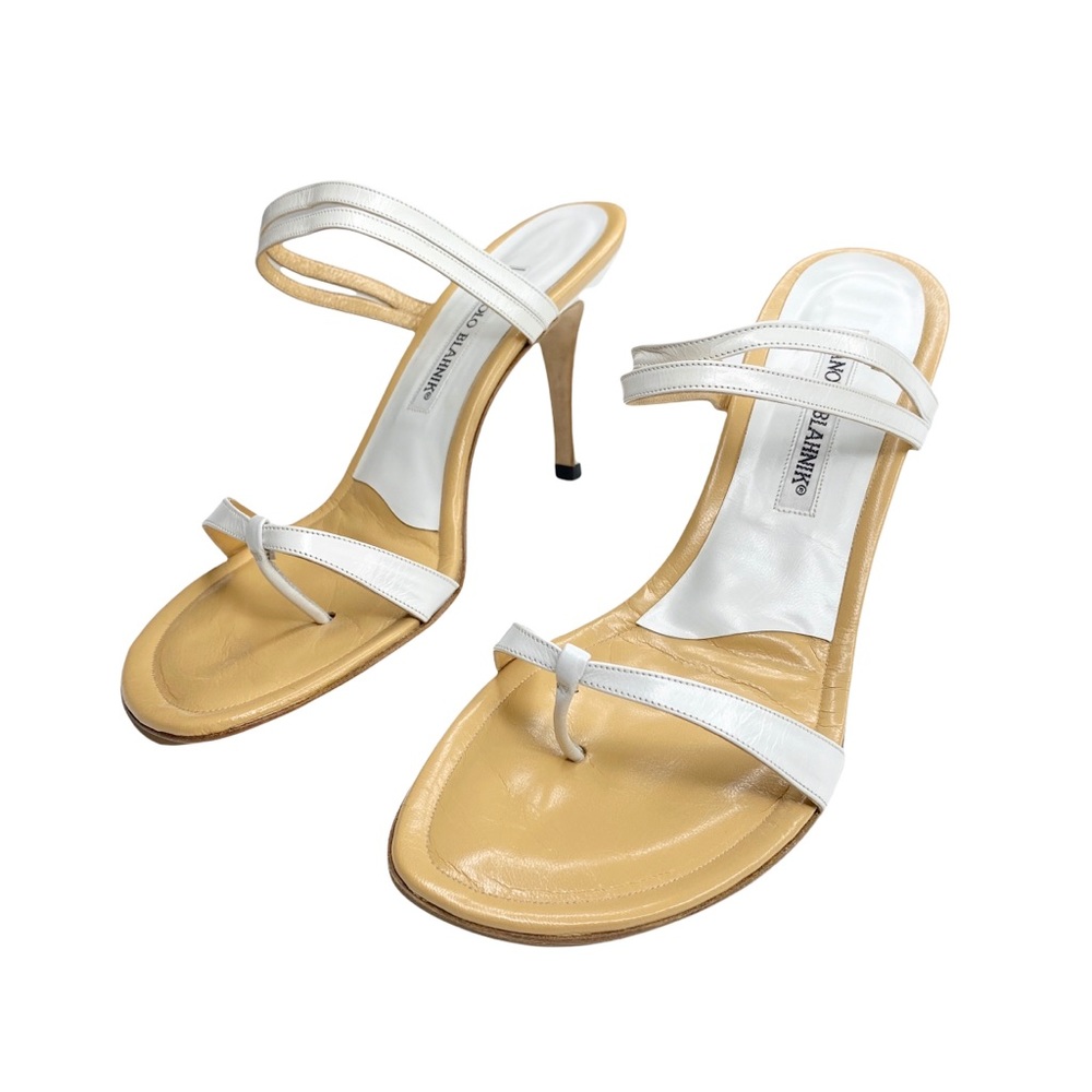 new in box Manolo Blahnik 𖦹 Nancho Strappy Kitten Heels 𖦹 White Leather 𖦹 8M - Picture 6 of 17